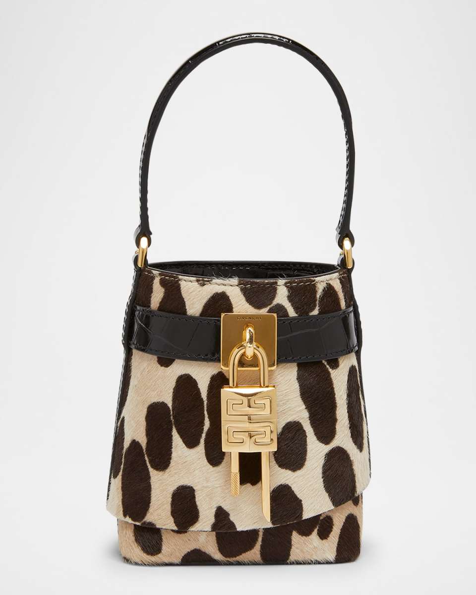 Shark Micro Lock Bucket Bag in Leopard Calf Hair